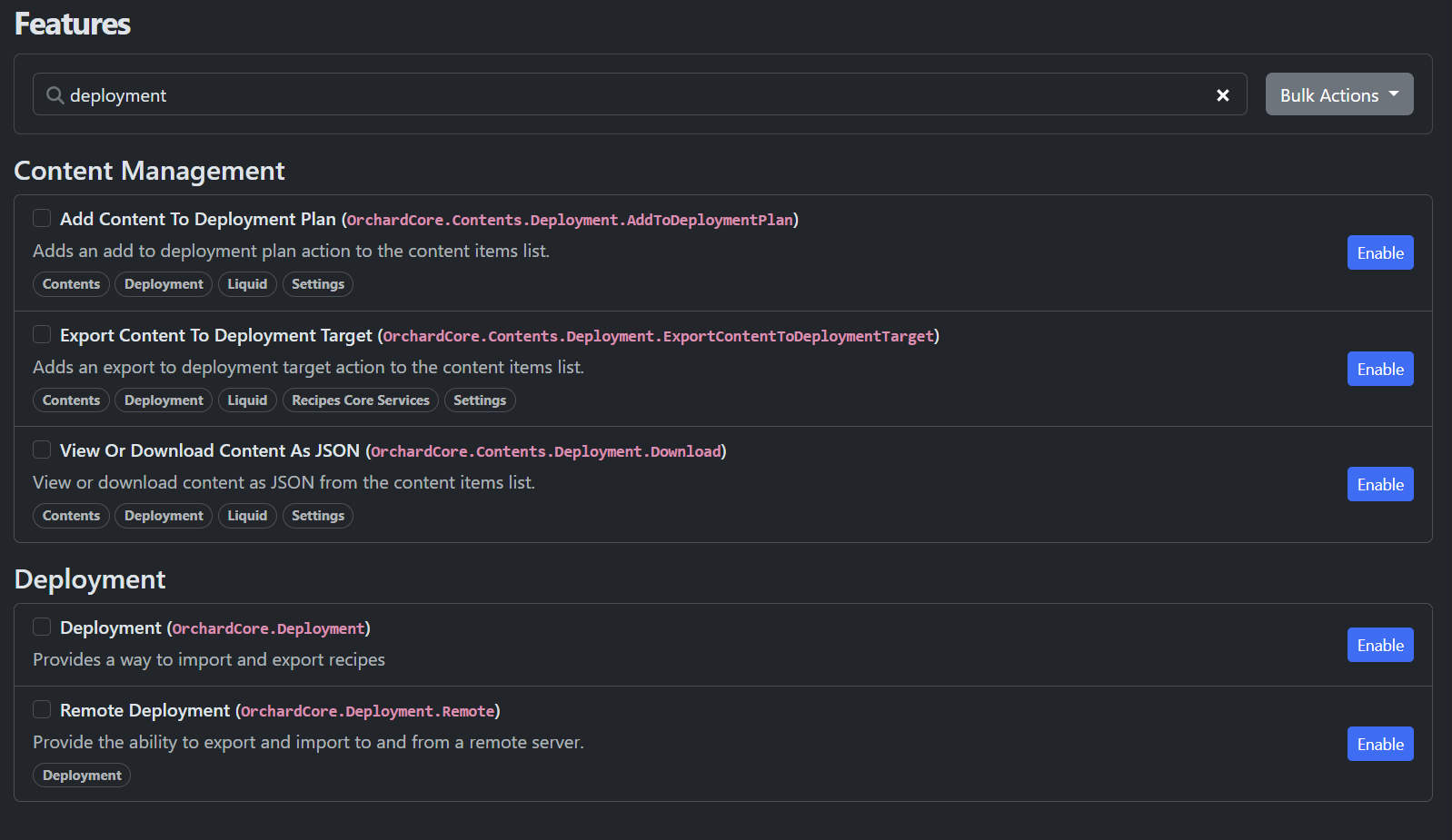 Deployment features