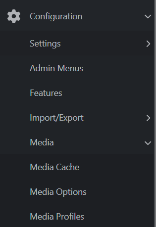 Media menu items