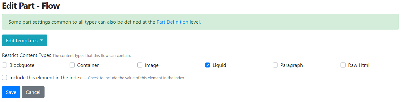 The settings page of the FlowPart