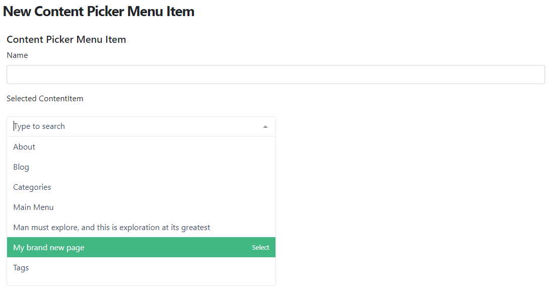 Using the new Content Picker Menu Item
