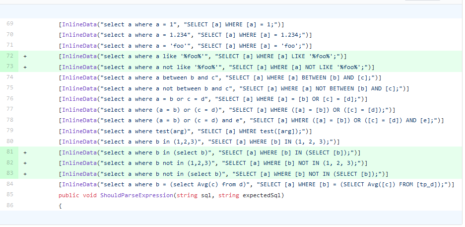 Test method to show how to use the new SQL statements