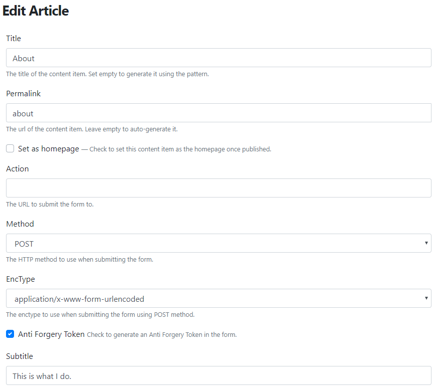 The editor of a content type with FormPart attached