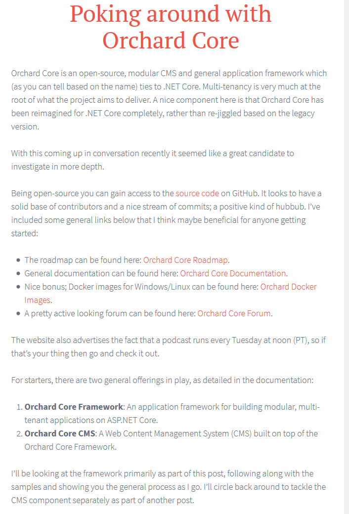 The beginning of the Poking around with Orchard Core post