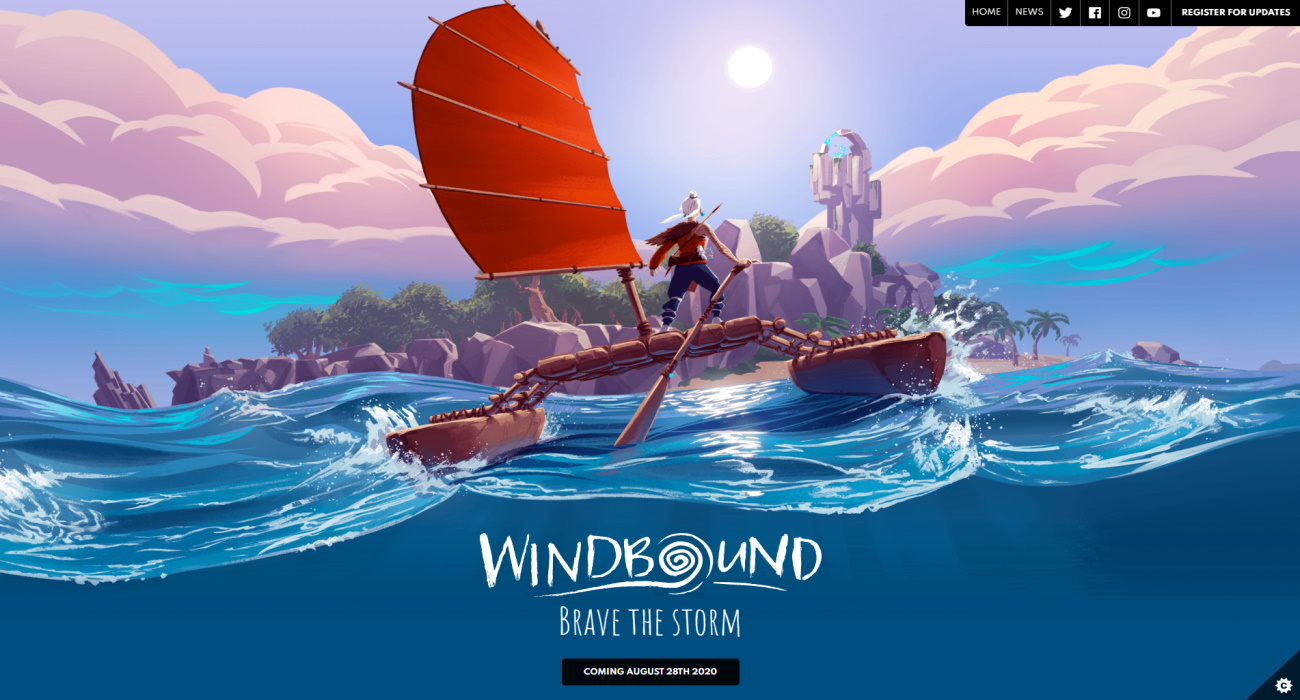 The homepage of the Windbound game