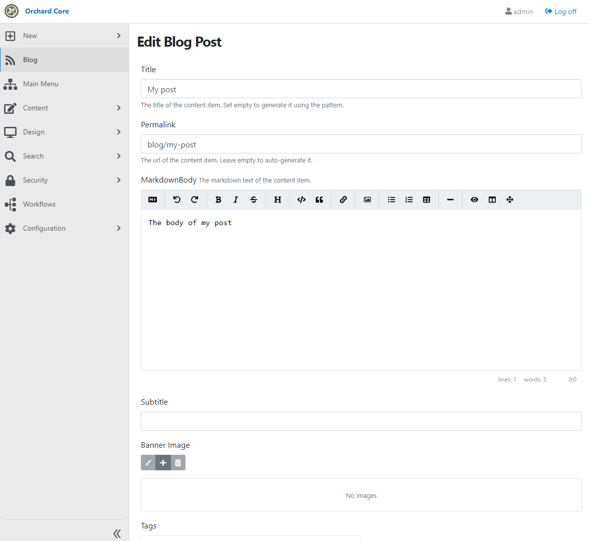 The updated editor of the Blog Post