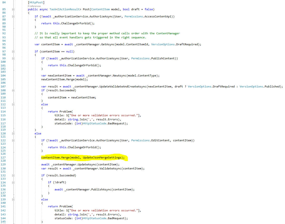 Merging content items using the UpdateJsonMergeSettings