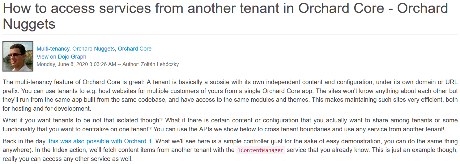 How to access services from another tenant in Orchard Core - Orchard Nuggets