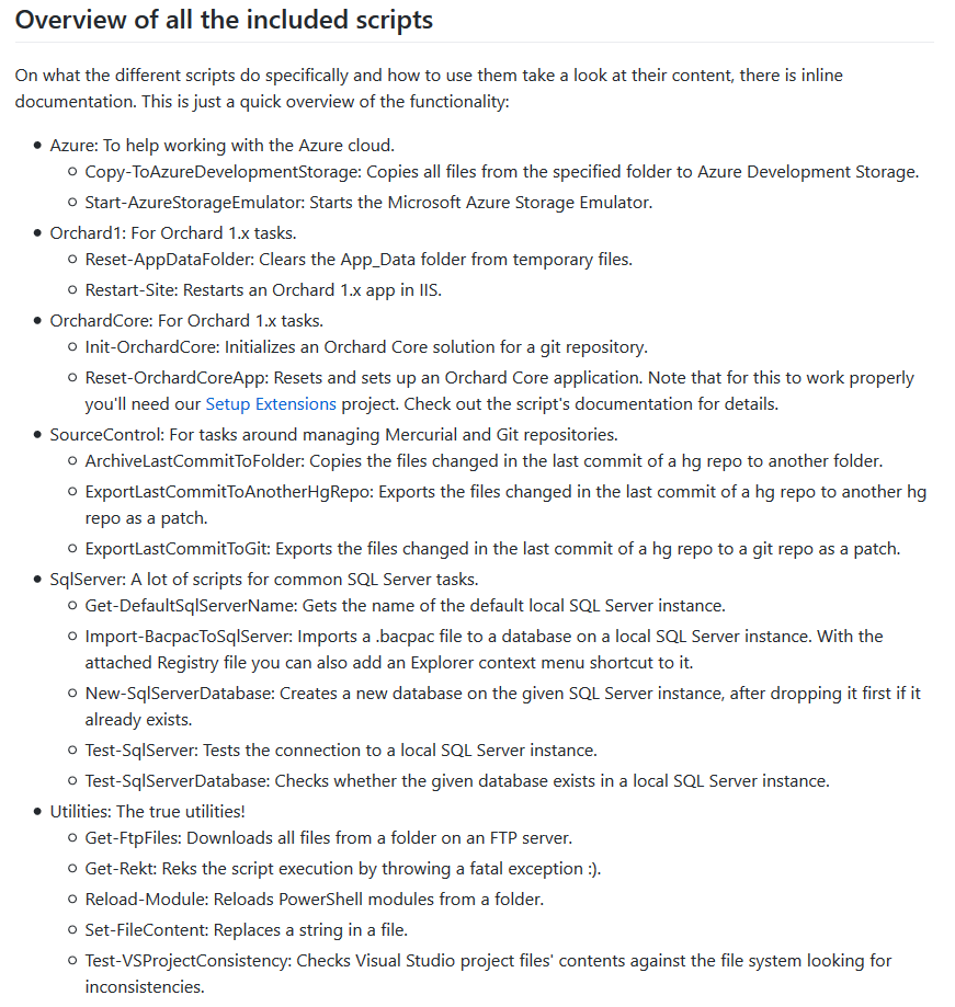 Included scripts in the Utility Scripts repository