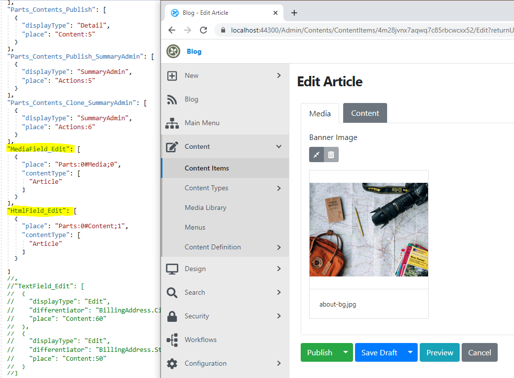 Putting the Media Field in a new tab called Media