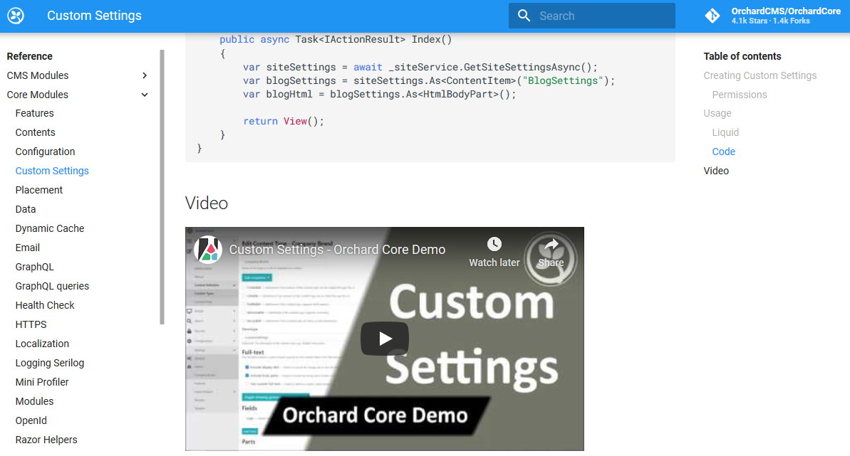 Demo videos in the documentation