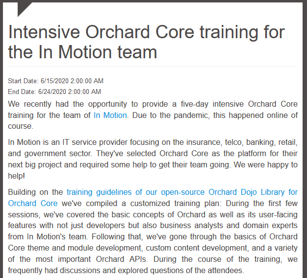 Post about the training for the In Motion team