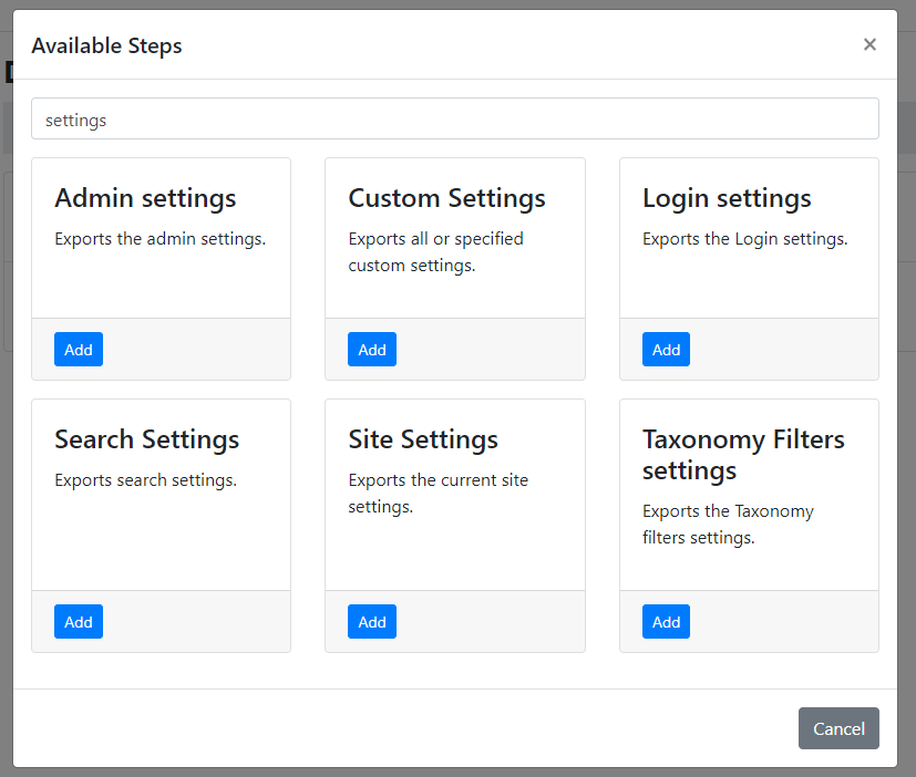 Deployment steps to export settings