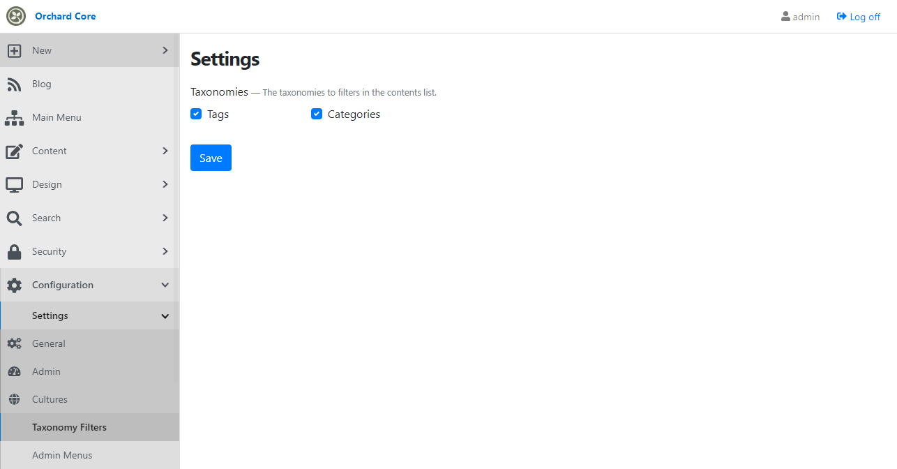 Taxonomy filters settings