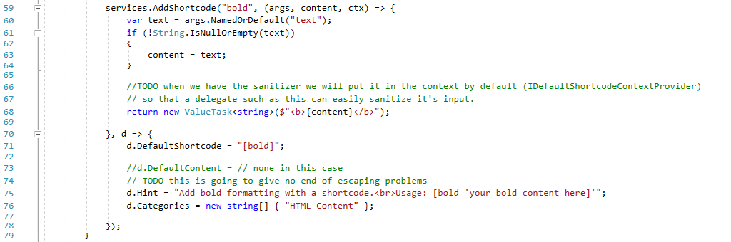 Adding the bold shortcode from code