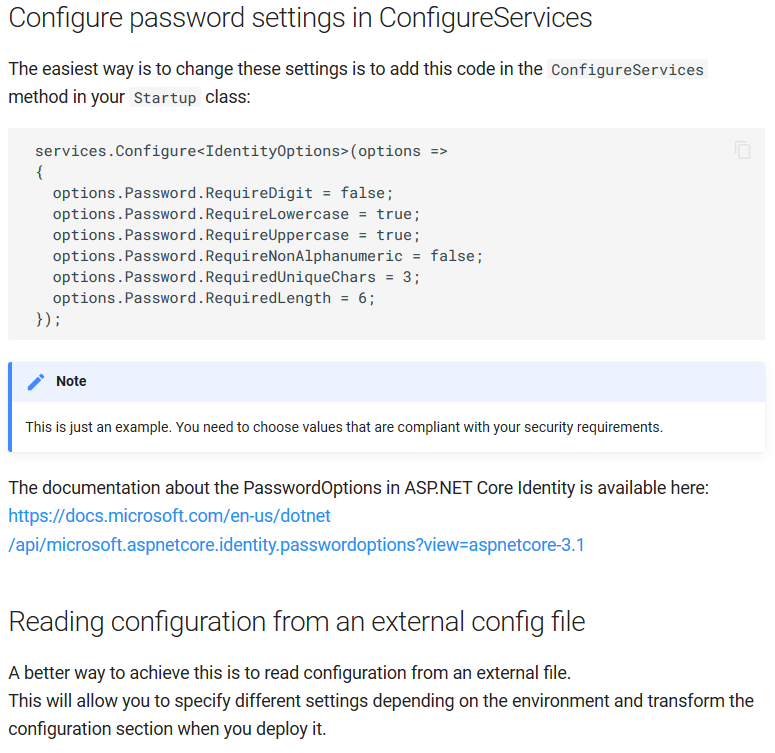 Password requirements documentation