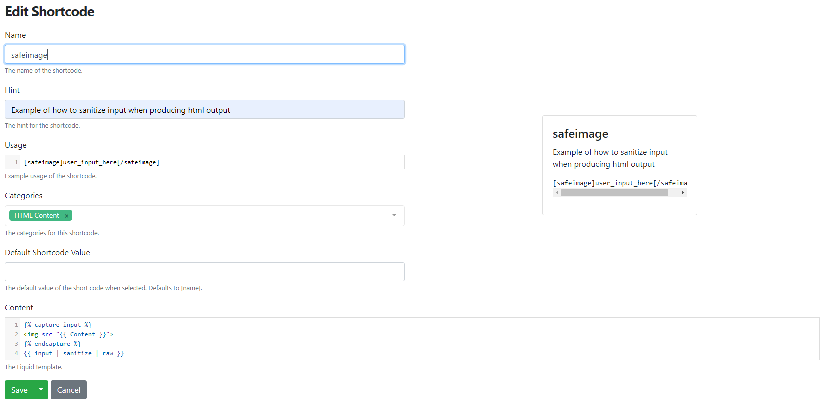 The safeimage Shortcode