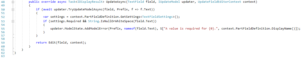 The UpdateAsync method of the TextFieldDisplayDriver