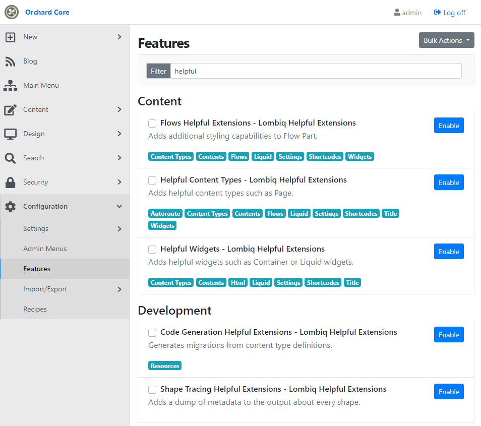 Features of the Helpful Extensions module