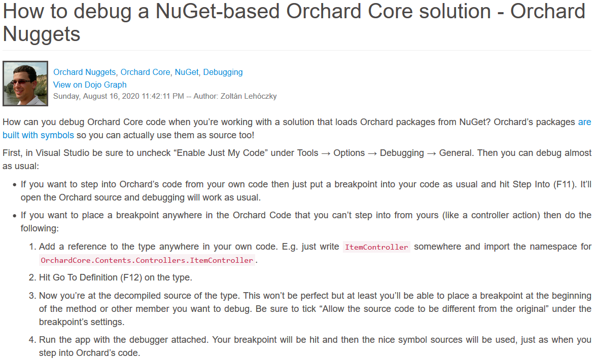 Orchard Nuggets Debug a NuGet-based Orchard Core solution
