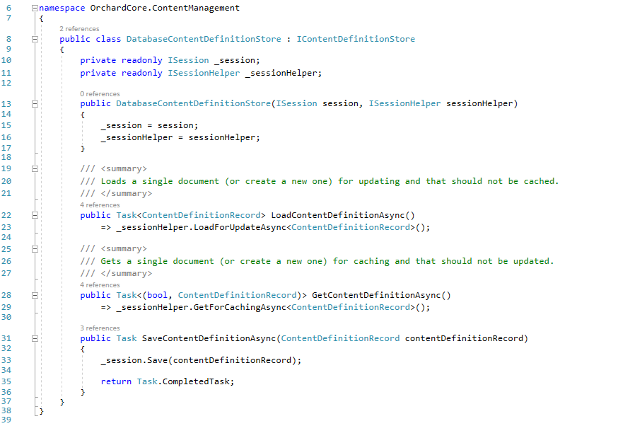 Using the ISessionHelper in the DatabaseContentDefinitionStore