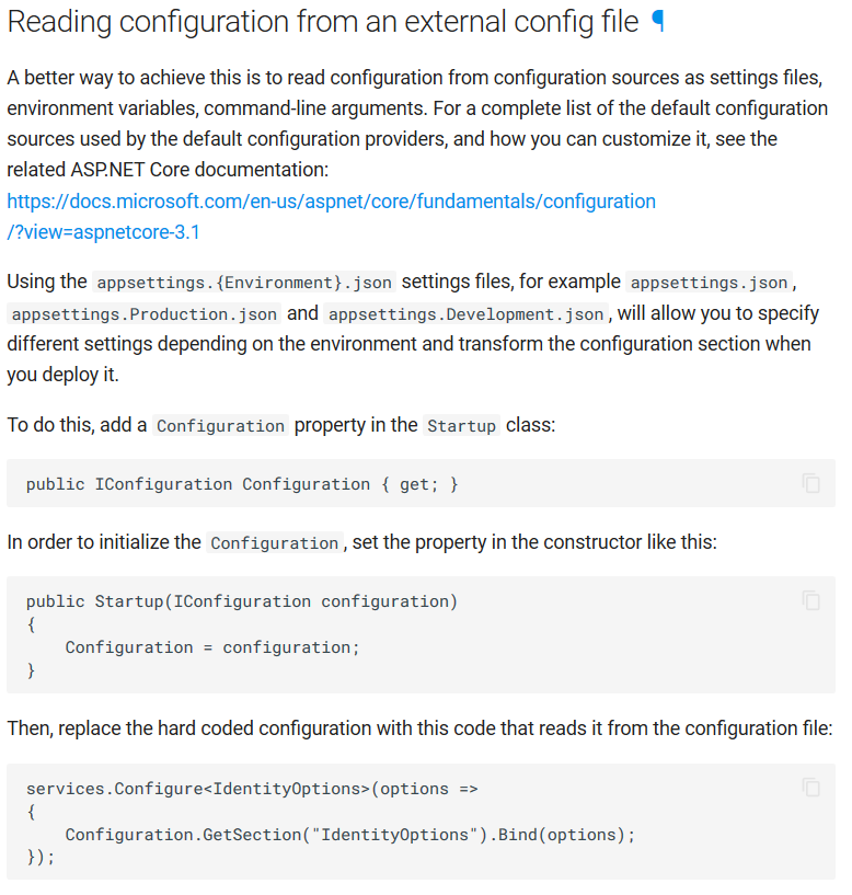 Documentation about how to read configuration from an external config file