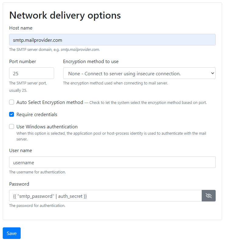 Setting the SMTP password from a secret using a Liquid filter