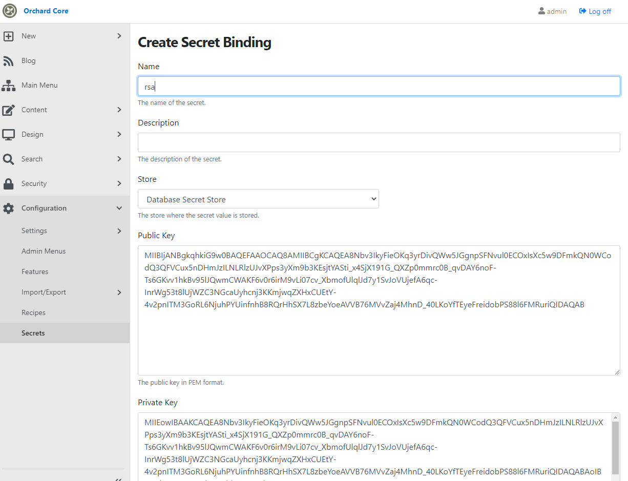 Creating a new RSA secret