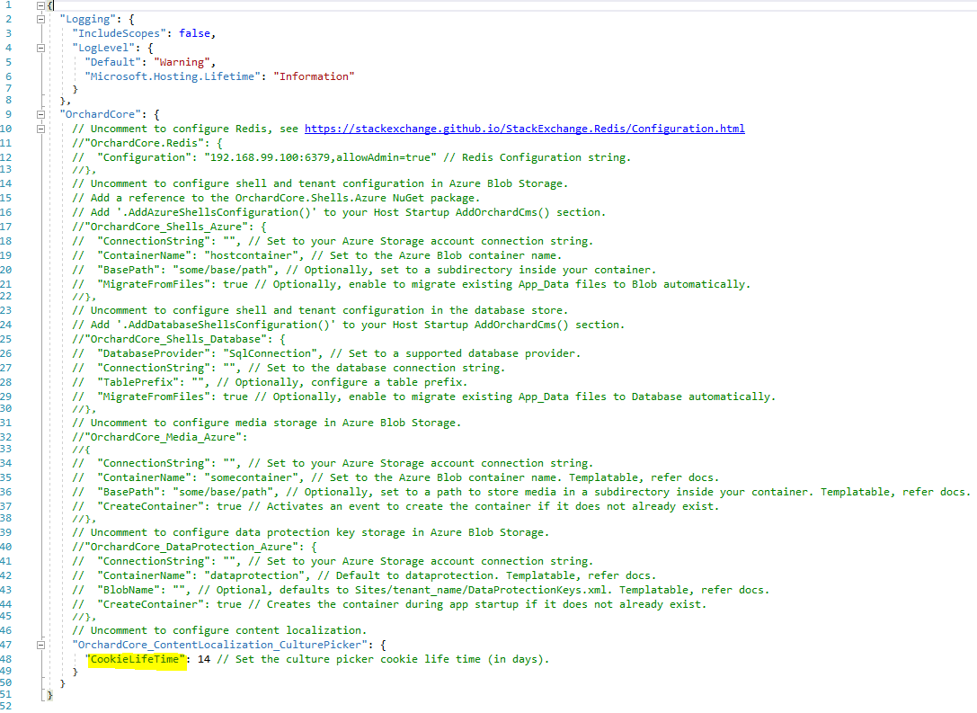 Set the culture picker cookie lifetime in the configuration