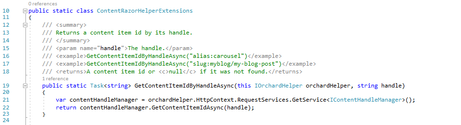 The GetContentItemIdByHandleAsync extension method