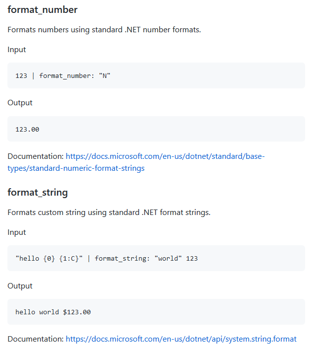The new format_number and format_string custom filters in Fluid