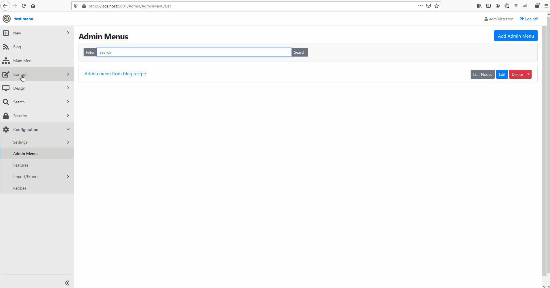 Restring content type admin menus