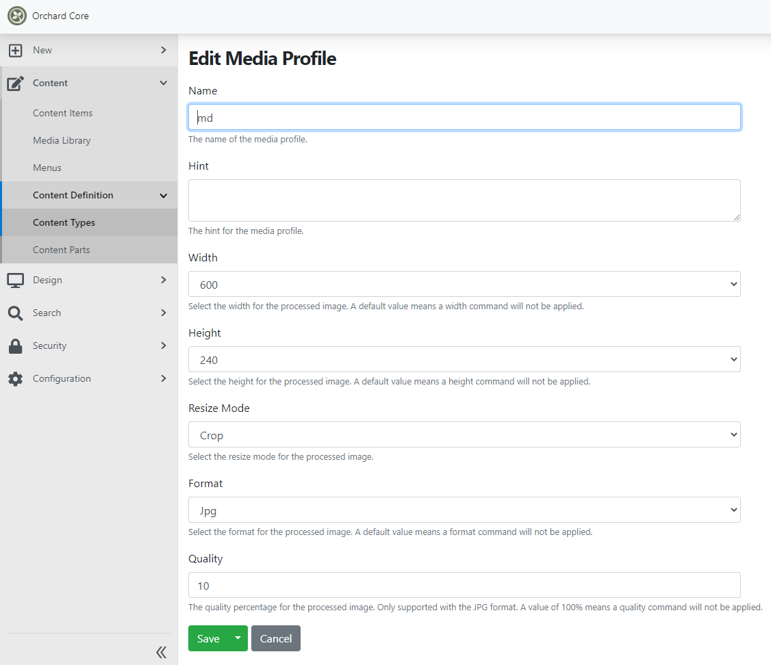 Creating a new media profile