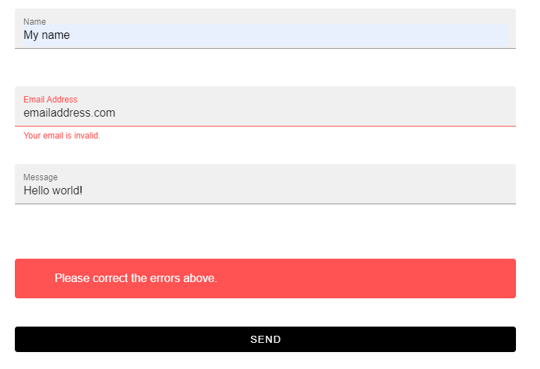 The VueForm with a validation error