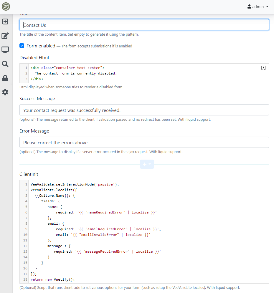 Creating a new VueForm content item