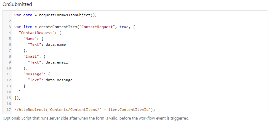 The OnSubmitted script of the VueForm