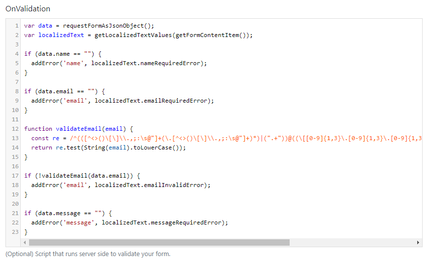 The OnValidation script of the VueForm