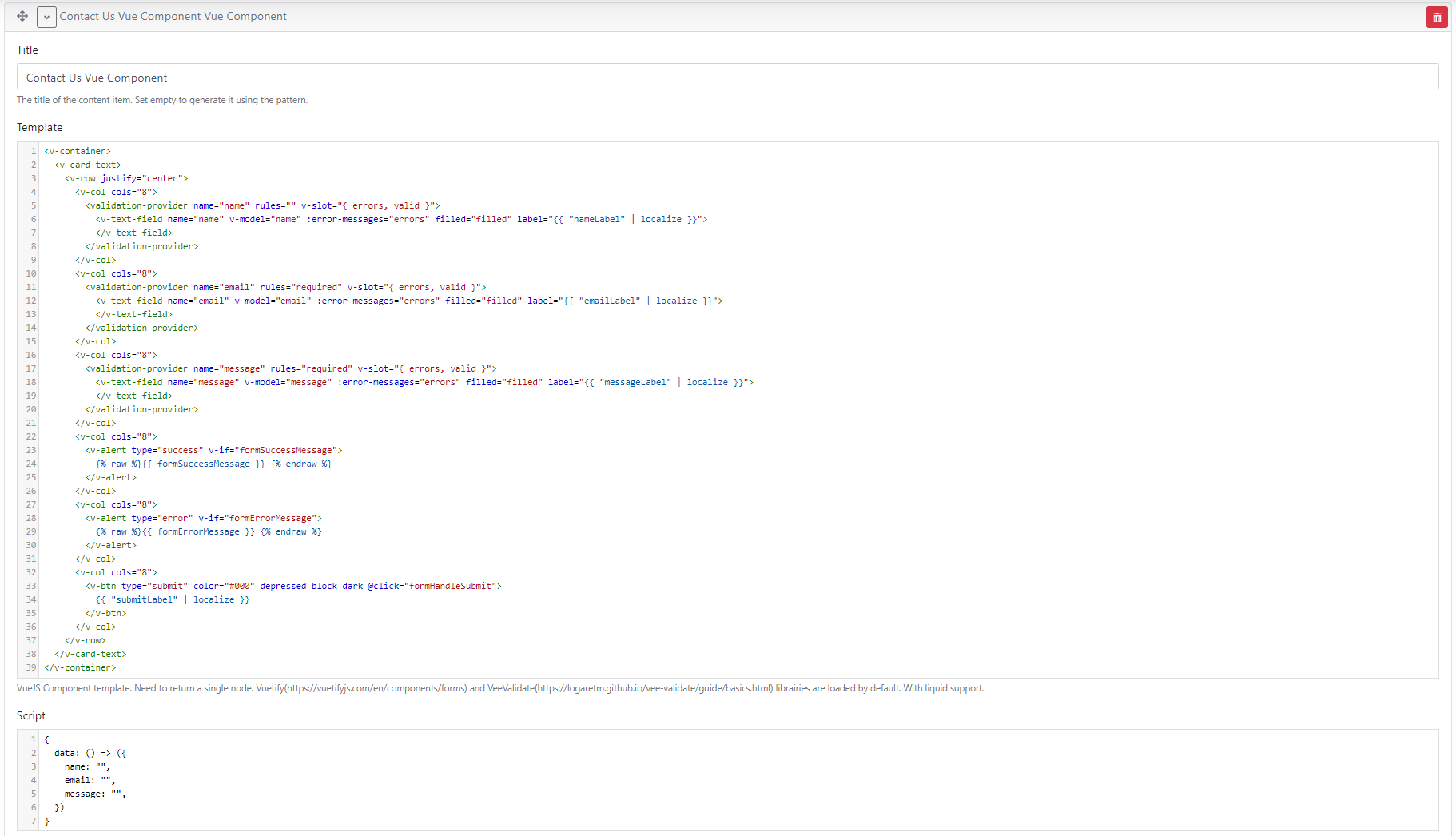 VueJS Component template