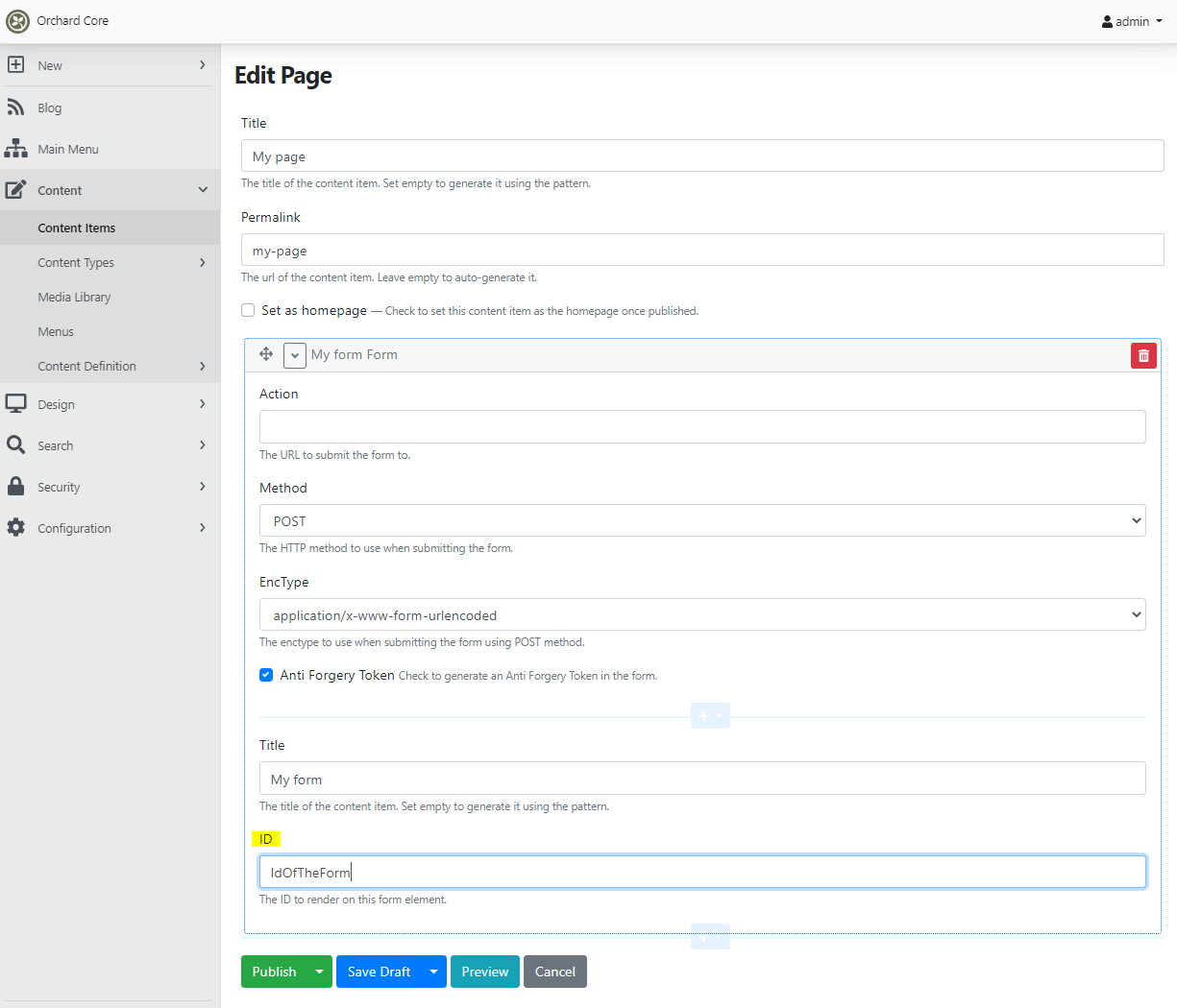 Setting the ID of the Form widget