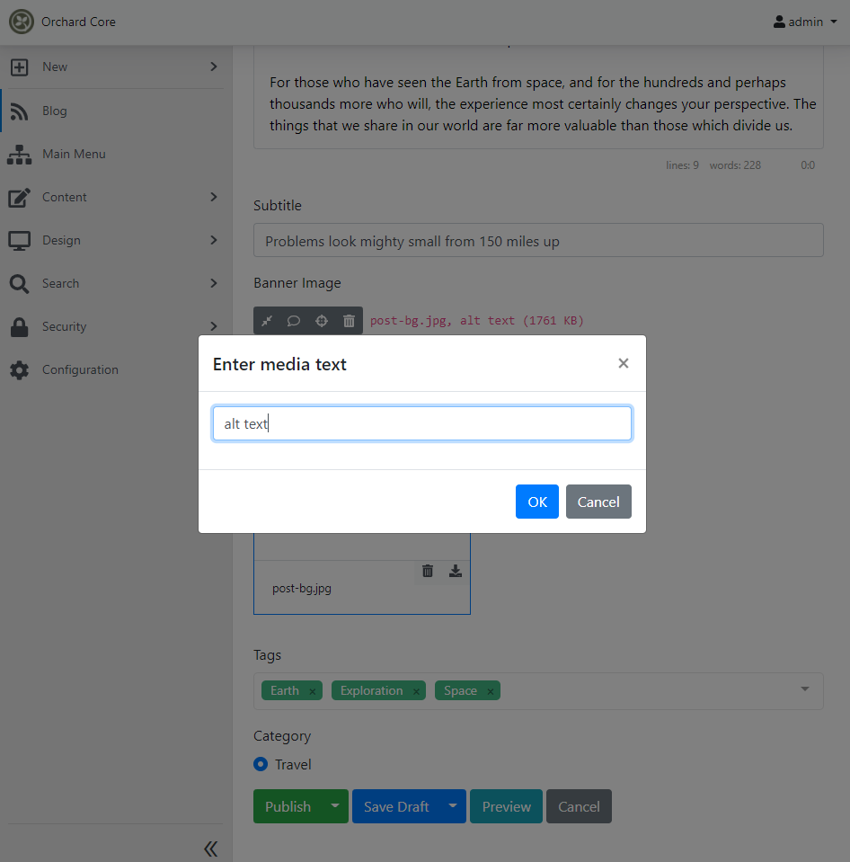 Editing the alt text of an image