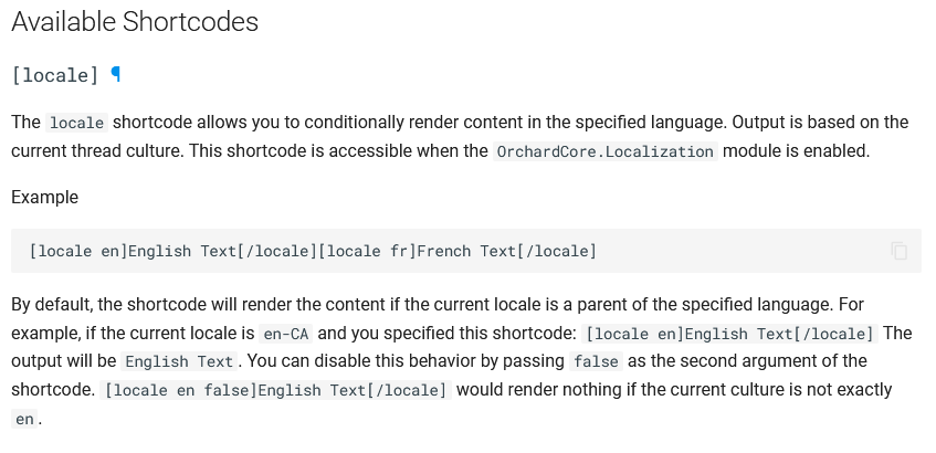 The locale Shortcode in the documentation