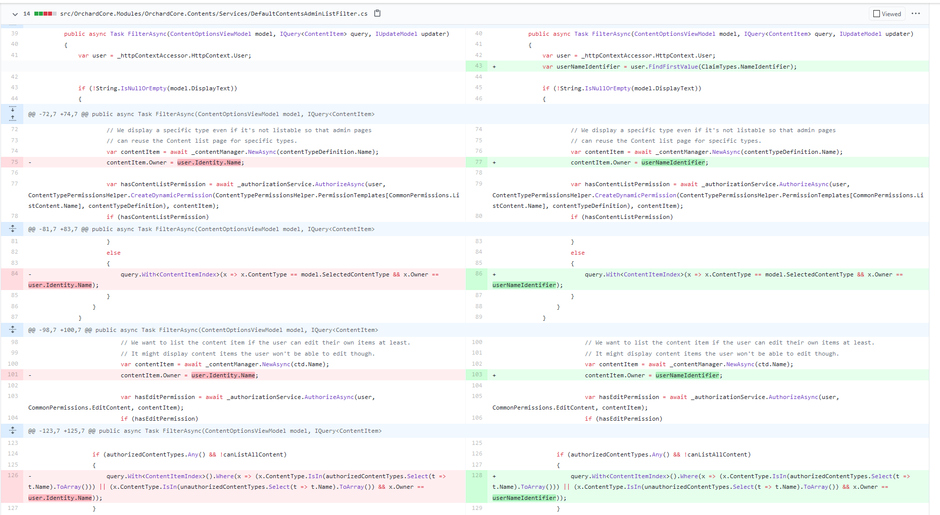 The new way of getting the user name identifier in Orchard Core