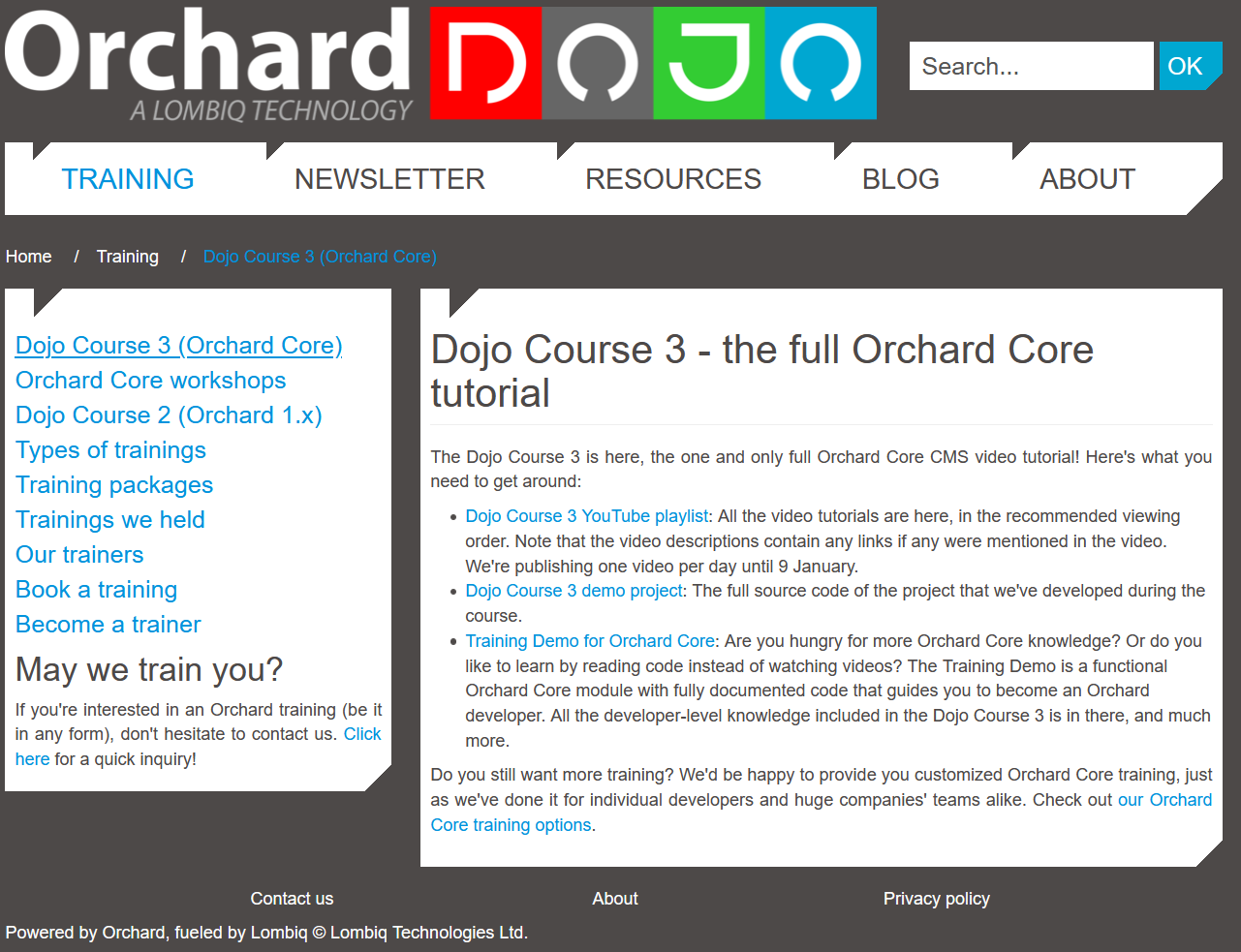 Dojo Course 3 announcement in Orchard Dojo