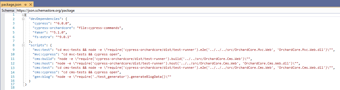 The built-in Cypress test scripts