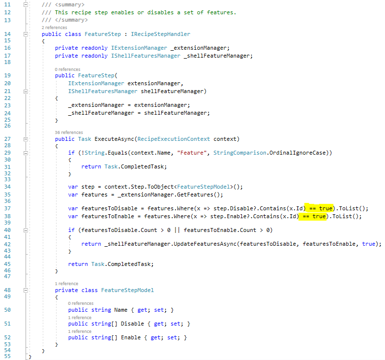 Fixing the NRE in the ExecuteAsync method of the FeatureStep
