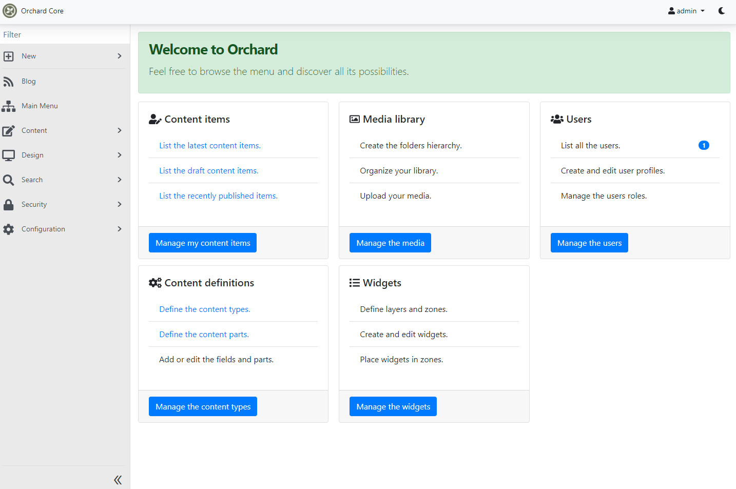The new admin dashboard
