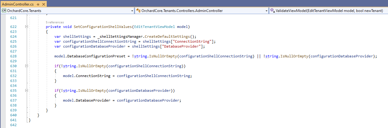 Get the connection string value from the ShellSettings