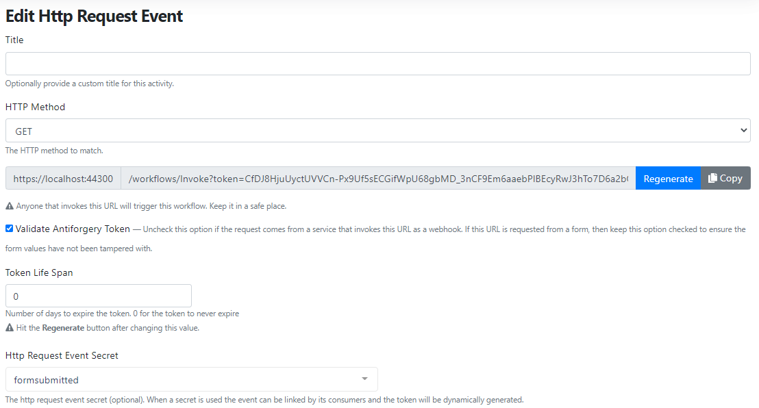 HTTP Request event with event secret