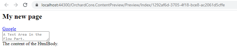 Preview the Page content item
