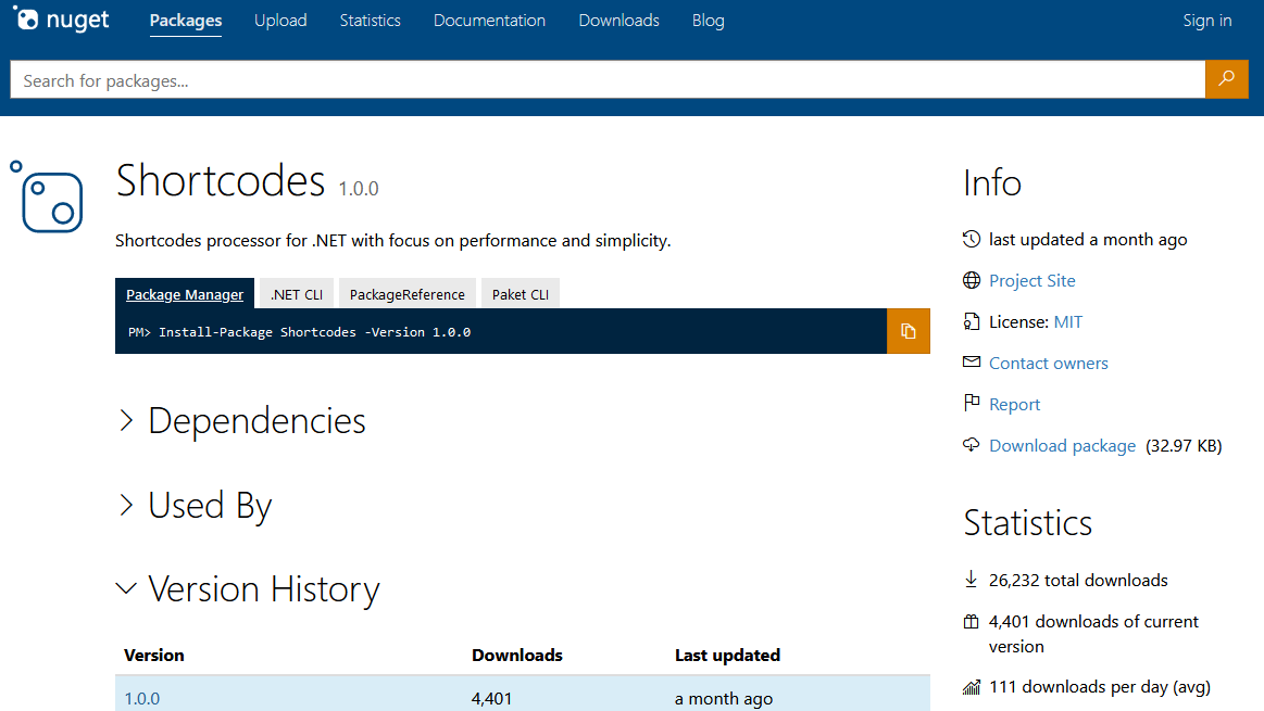 Shortcodes module NuGet