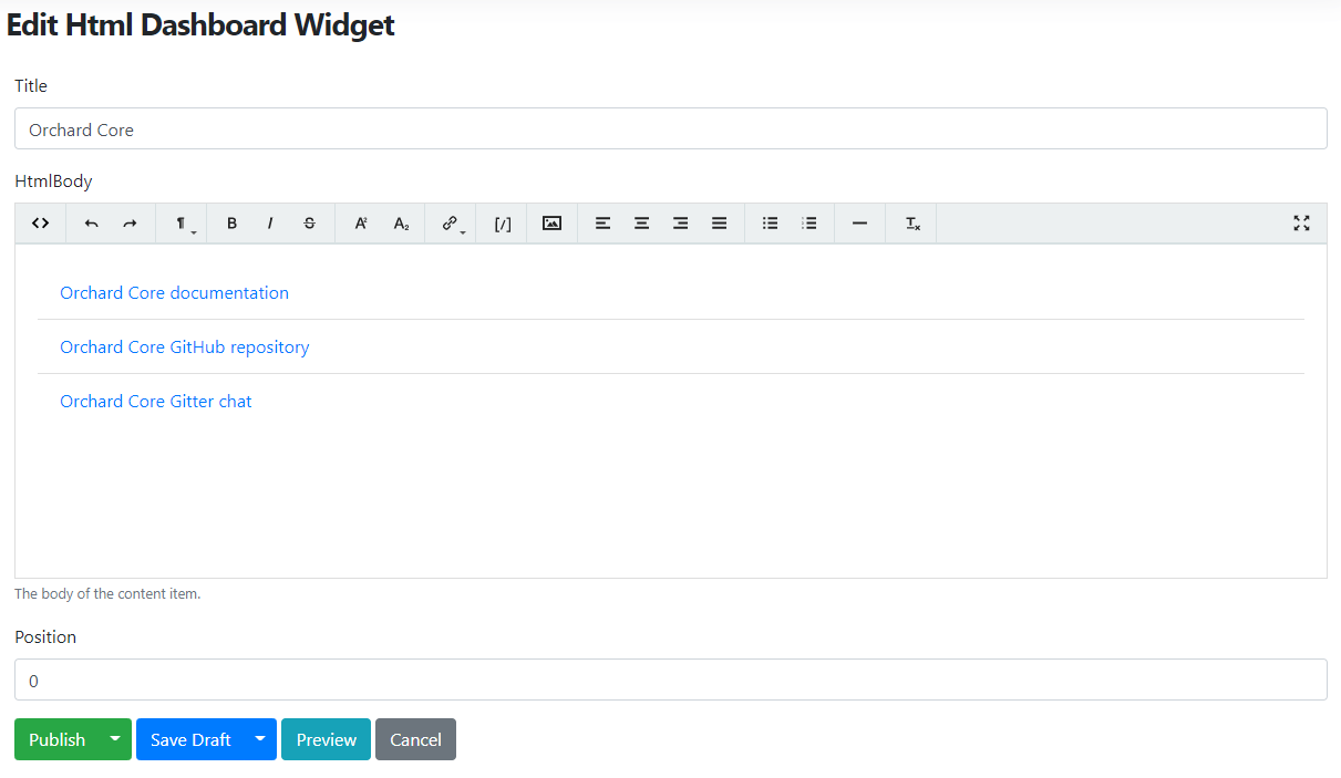 Edit the existing Html Dashboard Widget
